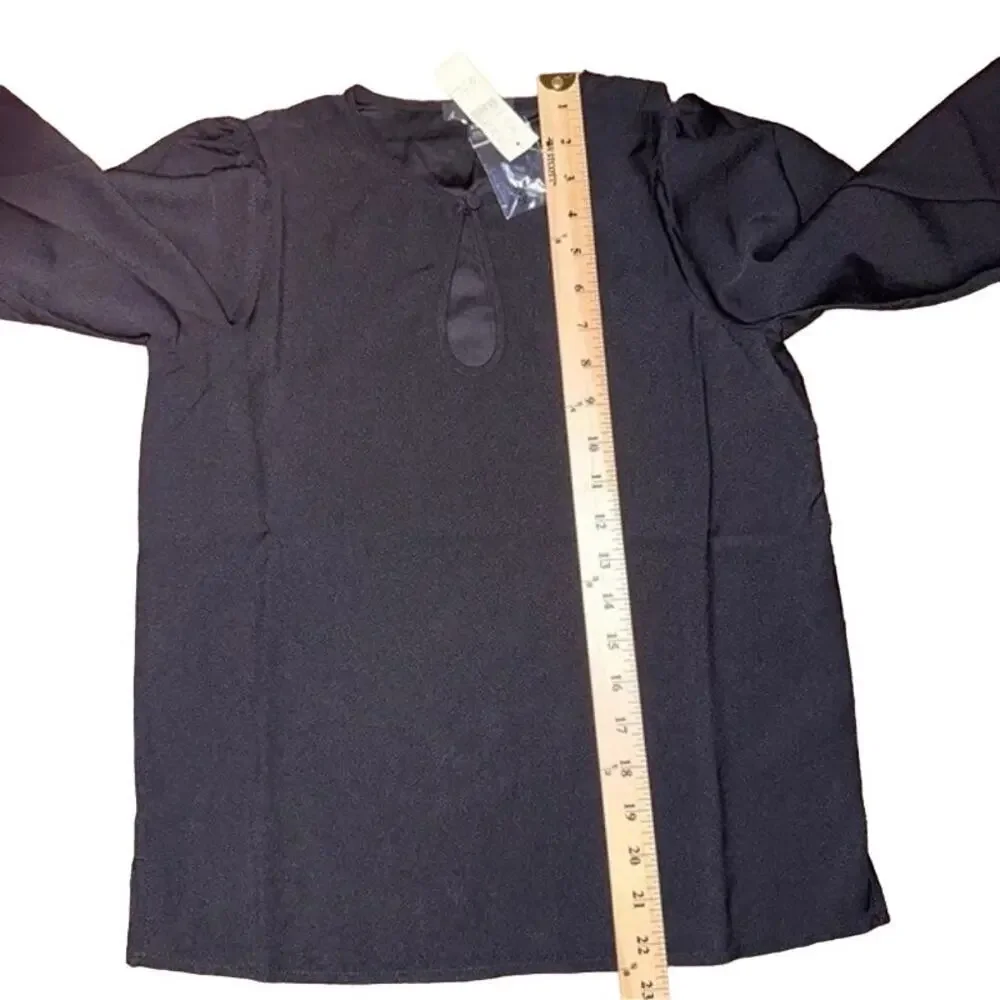 NWT J. Crew Puff 3/4 Sleeve‎ Satin Back Crepe Blouse Black Women's SZ XXSP